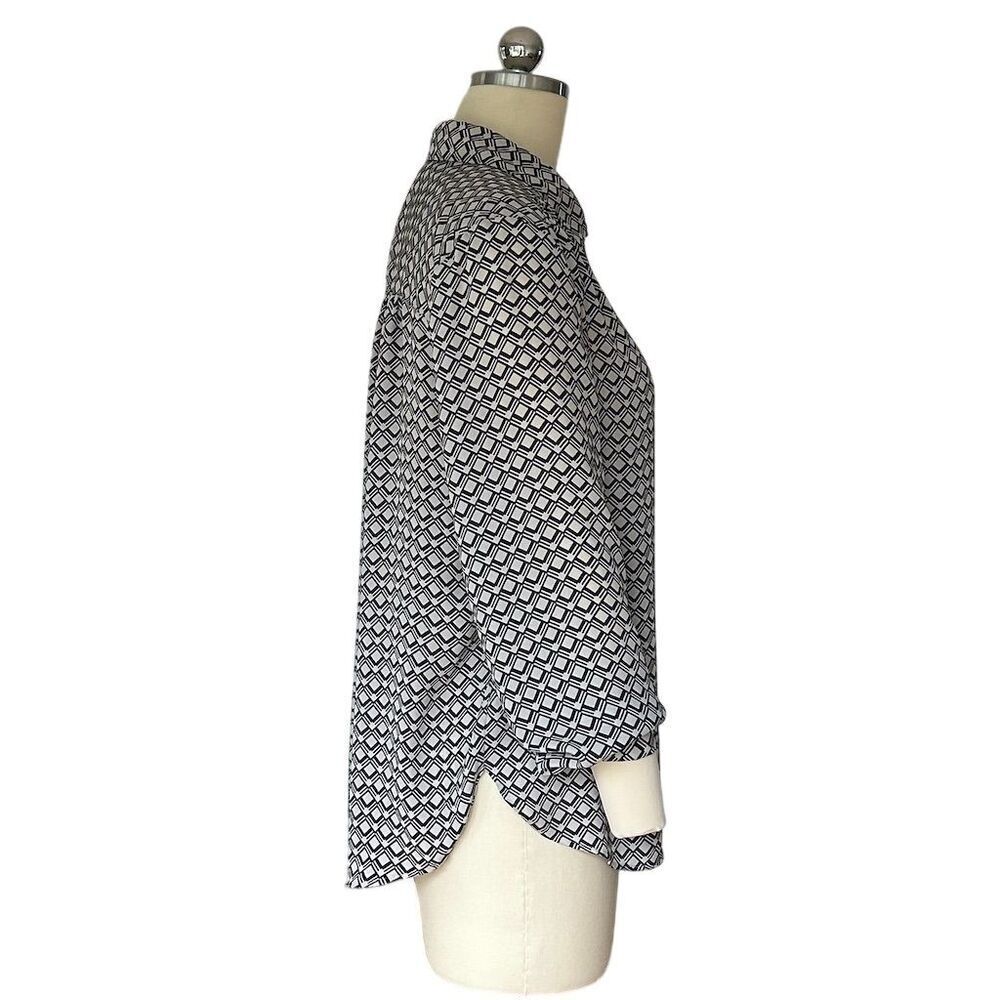 H&M Women's M Black & White Geometric Print Button-Up Blouse - Picture 9 of 12